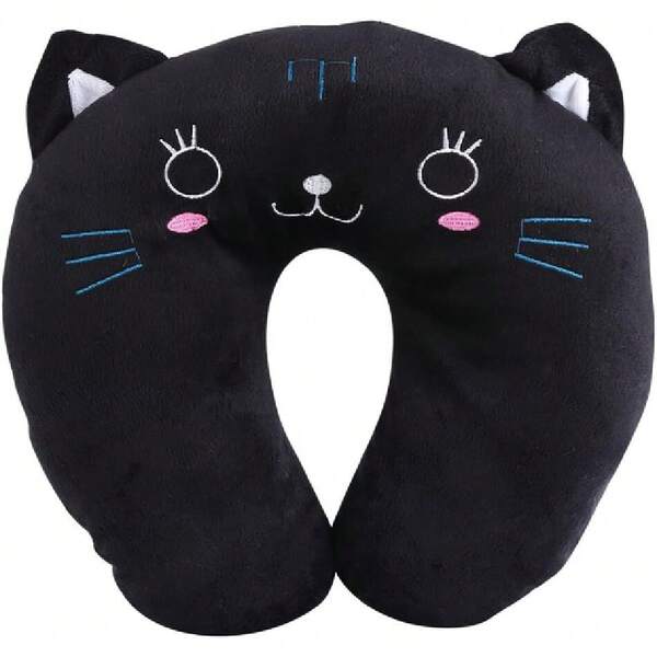 Almoh de Viaje con Forma Cojín de Descanso para el Cuello Cojín en U para Tren automóvil Soporte avión, mentón y Cuello(Gato Negro),25471380