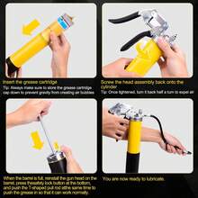 Kit De Pistola De Engrasado Manual Resistente, Pistola De Engrasado Con Manguera Flexible De Resorte, 8000 Psi, Acoplador De Grasa De Doble Mango Y Otros Accesorios, Pistola Y Accesorios - Amarillo - Ver 11