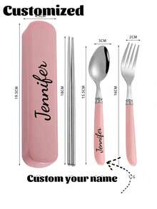 Personalized 3 In 1 Cutlery Set,Personalized Camping Utensil Set With Storage Box, Reusable Spoon Knife Fork, Portable Travel Utensil, Friendly Plastic Box For Travel Picnic Camping Or Daily Use, Great For Students, Travel And Kitchen Use Back To School,For Anniversaries, For Valentine's Day, For Mother's Day, For Birthdays,For Father's Day, For Graduation, For Weddings, For Housewarming Dining Room,Office