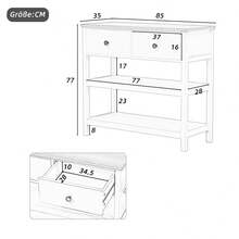 Retro Console Table, Narrow Wooden Console Table, Console Table With Drawers And Open Shelves For Hallway, Entrance And Living Room, Natural - Natural + MDF - View 3
