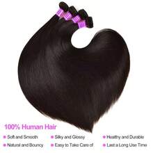 DStraight Bundles Human Hair 24 26 28 30 Inch 4 Bundles Straight Hair 10A Double Weft Hair Extensions For  100% Unproced Virgin Human Hair Weave Natural Black - 4捆 - 查看 5