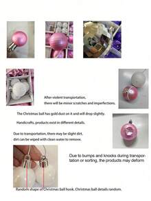 44 pezzi - Set di palline di Natale rosa e bianche, fiori di Natale per decorazione albero di Natale, palline di Natale infrangibili per decorazione casa e feste di Natale