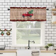 LUANTIANPAI Cortina de ventana de Navidad para cocina recámara camión árbol de Navidad copos de nieve decoración de copos de nieve cortina corta a cuadros rojos bolsillo para barra de cenefa - Navidad344 - Ver 5