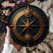 1pc Decorative Vintage Style Round Metal Plate, Detailed Antique Compass Country Metal Wall Art, Metal Decor For Home, Garage, Restaurant, Cafe - Multicolor - View 9