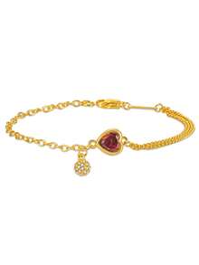 1件不锈钢红色心形手链，全新奢华精致设计，百搭配饰 - 金黃色 - 查看 5