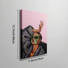 Tranh sơn dầu trên vải bố, phong cách Pop Art, hình ảnh người phụ nữ thời trang đeo kính râm xanh lá cây và tờ tiền đô la trên mặt, tranh trừu tượng màu hồng, thích hợp trang trí phòng khách, phòng ngủ, văn phòng, làm quà tặng cho phái nữ, có khung hoặc không khung. - Nhiều màu - Xem 10