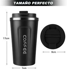 Taza de Café Térmica de Acero Inoxidable 304-18 oz/510ml para Bebidas Frías y Calientes, Tapa Hermética, Ideal para Oficina, Auto y Parque - Mantiene Temperatura (Negro) - verde - Ver 10