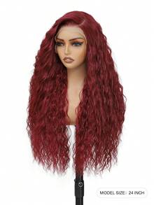13x6 Lace Front Wig 24 Inch Synthetic Lace Wig Water Wave Wig Deep Hair Natural Fashion Curly Hair Wine Red Rust Brown Synthetic Heat Resistant Fiber Suitable For Women's Daily And Holiday Party Wear - Multicolor - View 2
