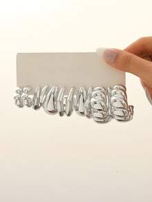 12 pièces Boucles d'oreilles géométriques acryliques exagérées personnalisées, boucles d'oreilles créatives en forme de cercle et de goutte d'eau - Argent - Voir 19