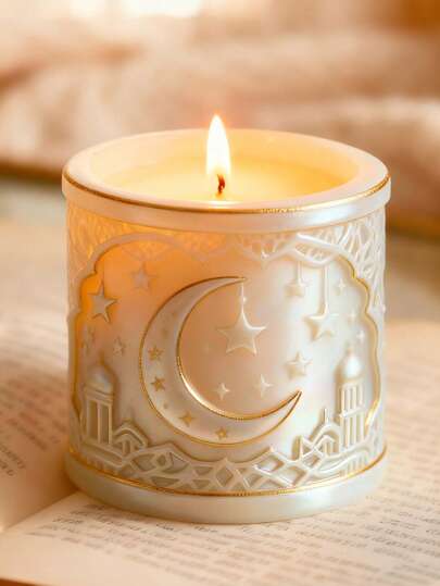 1个神圣3D星月圆柱蜡烛模具 - 星月花朵图案，适用于蜡烛/树脂/石膏，节日装饰生日礼物硅胶模具