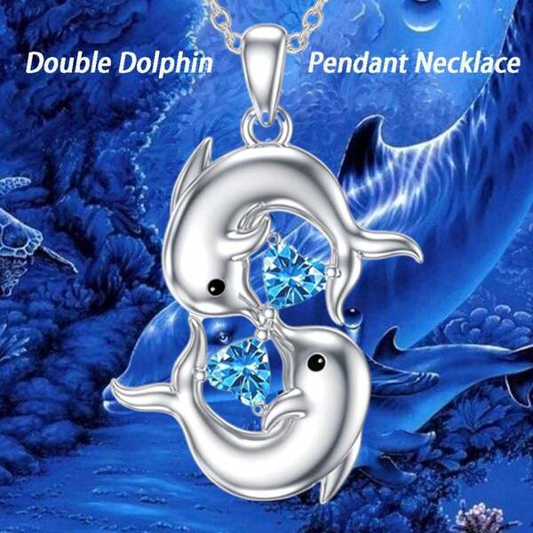 1pc Dolphin-Shaped Necklace For Women With Two Dolphins Playing Design - Elegant Design-Inspired Pendant Necklace, Light Luxury & Versatile Collarbone Chain. Perfect For Summer Outings, Beach Vacations, Mother'S Day Gifts, Valentine'S Day Presents &
