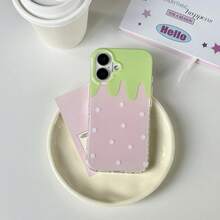 Chic And Exquisite Pink Strawberry Macaroon Phone Case With White Polka Dots, Suitable For  13, 14, 15, And 16 Pro-For-Your-New- - 1 cái - Xem 9