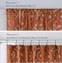 84 Inch Length Boho Farmhouse Curtains Living Room 2 Panels, Linen Semi Sheer Vintage Printed Floral Orange Rustic Curtain Drapes, Terracotta - Black - View 5