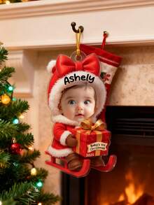 1pc Customized Personalized Baby Festive Cheer On A Sled Personalized Acrylic Christmas Ornament,Custom Christmas Ornaments With Baby Photos And Names,2025 Keepsake For Newborn,Baby First Christmas 2025,Personalized Gifts,Customized Christmas Gifts,Christmas,Custom Christmas Ornaments