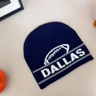 1顶秋冬季达拉斯橄榄球提花针织帽，男女通用户外休闲运动球迷保暖帽，比赛日达拉斯无檐冬季装备男士冬季服装