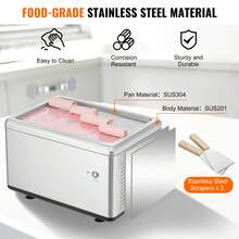 Máquina para hacer rollos de helado frito , sartén para helado frito de 19,3" x 14,9", máquina para hacer helados enrollados de acero inoxidable con compresor y 2 raspadores, para hacer helado, yogur helado y rollos de helado - 19,3" x 14,9" - Ver 4