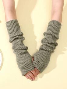 1 para damskich dzianinowych rękawiczek bez palców, styl casualowy, grube, ciepłe, zimowe ocieplacze na ręce, prosty, jednolity kolor, uniwersalny - Wielokolorowe - Zobacz 8