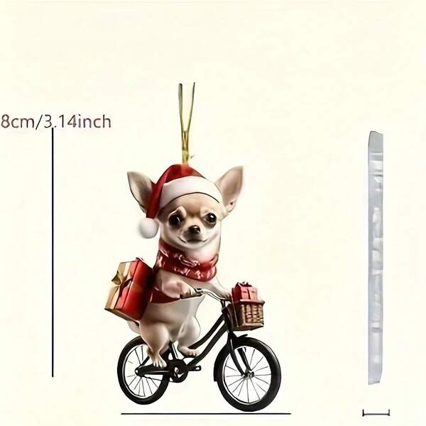 Enfeite de bicicleta festivo de acrílico para chihuahua para árvore de Natal - estilo contemporâneo, sem penas, sem necessidade de energia