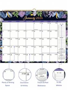 2026 Calendar, 12-Month Calendar From January 2026 To December 2026, 11.5" X 14.7", Spiral Binding Hanging Monthly Wall Calendar, Perfect For Home Or Office,Midnight Garden - Multicolor - View 2