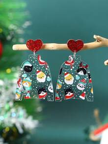 1 Pair Cute Cat Christmas Hats Printed In Sweater Shape, Transparent Acrylic Earrings Suitable For Women Girls For Jewelry Gifts For Christmas Ladies