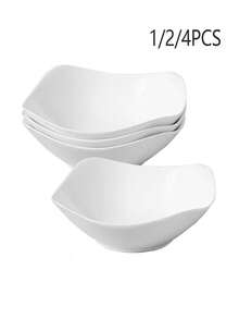 2/4/6pcs White Square Bowls, Reusable Bowls Suitable For Dinner, Oatmeal, Salad, Soup, Home Kitchen, Dining, Picnic, Camping, Portable - White - View 8