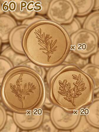 Brown Themed Wax Seal Stickers (60 Pcs, 3 Designs) Premium Envelope Seal Stickers For Wedding Invitation Envelopes, Adhesive Wax Seals, Perfect For Seating Chart, Gift Wrapping