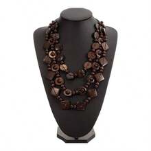 SEWACC Bohemian Shell Necklace Wood Beads Chunky Layered Necklace Handmade Long Beaded Necklace For Women - Màu nâu - Xem 2