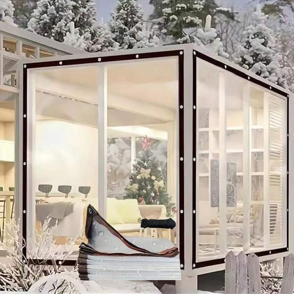 [Waterproof Tarp] 1pc Heavy Duty Transparent Waterproof Canvas - PE Outdoor Covering With Eyelets, Ropes And Straps, Resistant To UV, Wind, Rain And Snow - Suitable For Patios, Pool Fences, Greenhouses, Camping, Construction - High Definition Visibility And Quick Dry Design, Reinforced Edges, Tear-Resistant Fabric, Home Renovation