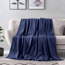 Elegant Comfort 1pc Soft Waffle Weave Throw Blanket , Lightweight Summer Blanket For Hot Sleepers, Full, Queen, King, Twin, And Twin XL Size Bed Breathable Cozy Warm Woven Textured Blankets For Couch, Bed, Sofa, Home Décor, Christmas Decorations Gifts, Cozy Winter Styles, Holiday Décor - 海軍 - 查看 3