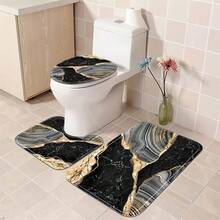 4 Pcs Black Marble Shower Curtain Sets With Rugs Gold Bathroom Sets With Shower Curtain And Rugs Modern Abstract Grey Bathroom Accessories Decor Shower Curtains For Bathroom Toilet Lid Cover{Inchcolor_nameinch:InchGreyBlackinch} - 灰黑色 - 查看 4