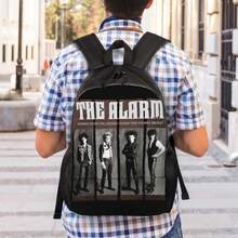 1pc THE ALARM BAND 2 Backpack - Vintage Rock Band Design School Bag With.Zipper Closure, Lightweight College Backpack For Students, Music Fans - Black & Brown Graphic Print (Machine Washable), Cute Backpacks For School, Adjustable Straps, Daily Carry, Casual Style, Durable Fabric, For Teenager - Multicolor - View 5