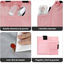 11L Bolsa de Almuerzo con Cordón de Tela Oxford,Lonchera Termica para Mujer y Hombres,Impermeable Reutilizables Lonchera,con Asa y Correa de Hombro Ajustable,para Oficina,Picnic,Camping - Morado - Ver 2