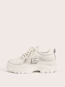 أحذية نسائية ذات كعب سميك منخفض اللون الأسود، أحذية رياضية كاجوال متعددة الاستخدامات، بنعل أبيض مربوط، مانعة للانزلاق، مقاومة للماء، مقاومة للتآكل، بنعل سميك