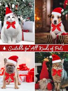 2pcs/Set Creative Christmas Cat & Dog Pet Hat And Red Tie Set, Christmas Pet Costume Set, Christmas Atmosphere Pet Photography Props, Suitable For Christmas Pet Decoration, Christmas Pet Photo Props, Christmas Atmosphere Decoration, Perfect Christmas Pet Supplies - Multicolor - View 12