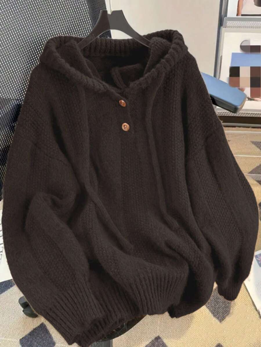 Suéter con capucha de unicolor, casual y minimalista con cordón - Óxido marrón - Ver 1