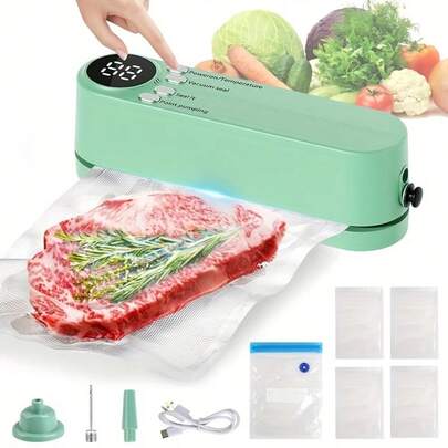 RAF Compact USB Vacuum Sealer Kit With Digital Display - Fast Sealing, Includes Pump And Sealing Bags, Suitable For Food Preservation, Snacks, Meat And Vegetables - Space-Saving Design, Vacuum Sealer