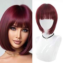 Kurze gerade Bob Perücke in Schwarz für Frauen, synthetische Perücke mit Pony, Damen Hochtemperatur-Seidenperücke für Halloween, Weihnachten, Silvester, Karneval, Musikfestivals und den täglichen Gebrauch