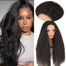 Peluca sintética elegante de color negro de 13X4 con encaje frontal para mujeres, resistente al calor, sin pegamento, de 26 pulgadas, 180% de densidad, cabello largo rizado y suave, con nudos decolorados previamente recortados para uso diario y fiestas