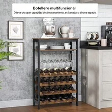 Estantería de Vinos de Estilo Industrial con Portavasos Integrado - Estante de Almacenamiento Multicapa para Botellas de Vino, Copas y Utensilios de Cocina - Camel - Ver 5