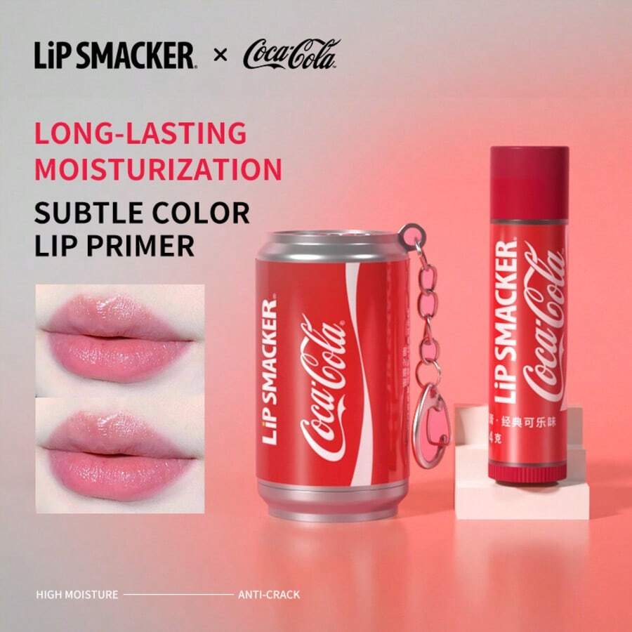 LIP SMACKER 2pcs CoCa Cola Lip Balm Set, Fashion Collaboration Lip Balm, Alcohol-Free With Vitamin E, Can Be Used As Collectible Display, Long-Lasting Moisturizing, Suitable As Gift, With Hanging Chain, Christmas Gift LIPSMACKER - Classic Cola Flavor - View 1