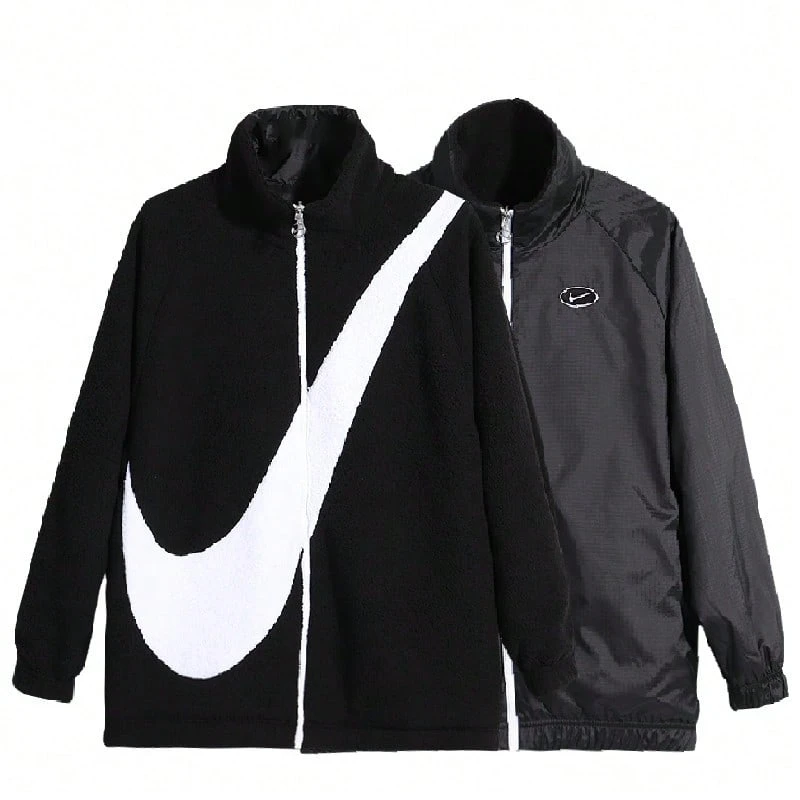 Nike Women's Reversible Oversized Logo Sherpa Fleece Jacket, Thick - Black - View 1