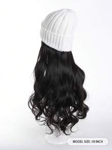 Knitted Hat Wig,White Knitted Hat,18 Inch Middle Long Body Wave Black Brown Synthetic Wig For Women Autumn And Winter Daily Use