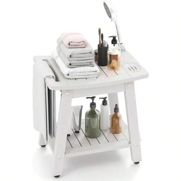 HIPS Shower Handle Soap Holder, Waterproof Shower Stool Storage Shelf Bathroom Spa Tub, IndoorOutdoor Use White, 41x 31.5x 43.5 Lxx H