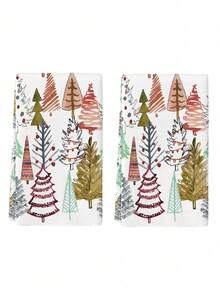 2 Pcs Black And White Kitchen Towels Dish Cloth Towels Absorbent Hand Towels Cleaning Cloths Simple Lines Christmas Tree Kitchen Towels Holiday Decoration Suitable For Dish Table - Multicolor - View 8