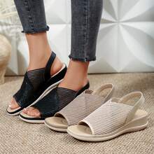 Walking Travel Sandals Womens Platform Walking Sandals Open Toe Ankle Sandals Shoes Elastic Strap Casual Comfortable Summer Dressy Outdoor Beach Wedges Heels Platform Sandals - Màu be - Xem 4