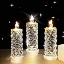 Conjunto de 1/2/3 velas de LED alimentadas por bateria, com estampa de rosas, efeito cristalino, perfeitas para o Dia dos Namorados, incluindo pedidos de casamento, jantares à luz de velas, casamentos, aniversários, decoração de quartos e eventos festivos. Criam uma atmosfera romântica para o Dia dos Namorados. Pilhas inclusas. - Multicolorido - Ver 14