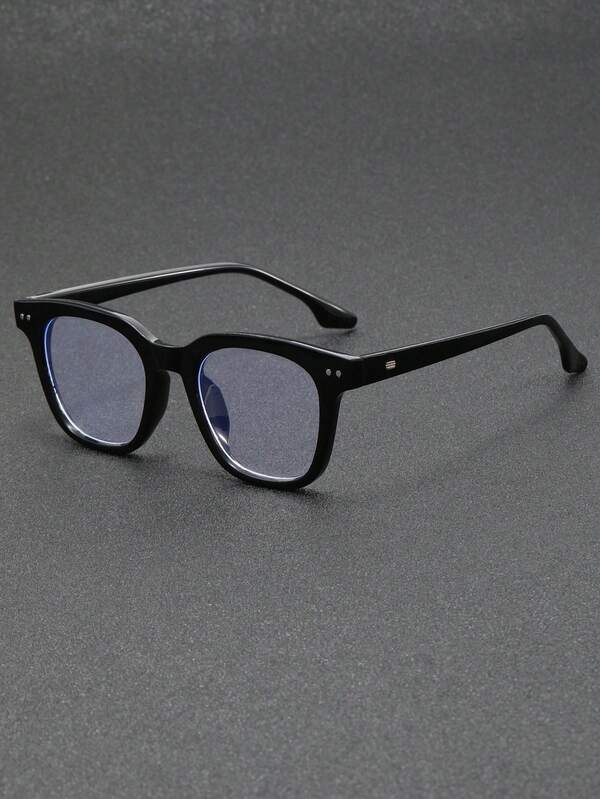 1 Pair Men's Square Frame Rivet Decor Casual Fashion Flat Lens Glasses, Suitable For Street Photography, Elegant Versatile, Vacation And Travel Essentials