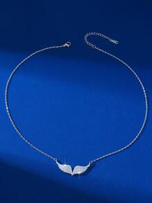 1pc Copper Cubic Zirconia V-Shaped Angel Wing Pendant Necklace, Charming Luxury Fashion Delicate Design Choker Chain Necklace For Women, Party Decor