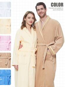 Cotton Terry Bathrobe With Signature Accent Edging Halloween, Knee-Length Absorbent Quick-Dry Plush Robe, Christmas, Autumn Spa Luxury Hotel Style Post-Shower Robe With Belt And Deep Pockets - Cà phê nâu - Xem 4