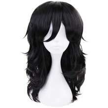 JoneTing Long Black Wigs[+Hair Cap] Long Black Wavy Wig Black Cospaly Costume Hair For Halloween Synthetic Anime Blacked Wigs For Cosers Peluca Negra Wolf Cut Wig For Cosplay Party{"Color_name":"Black"} - Black - 查看 1